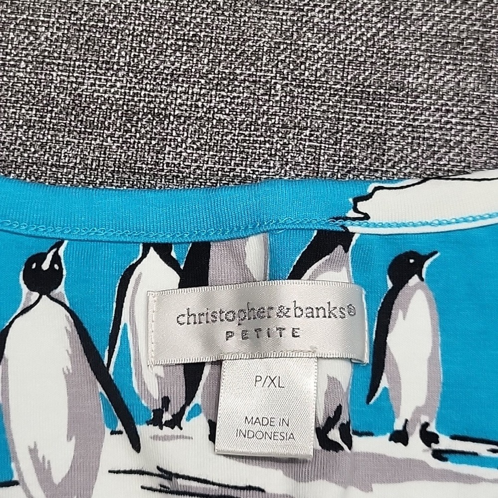 Christopher & Banks Penguin Polar Bear Graphic Print Top Petite XL Blue L/S Tee - Picture 6 of 9